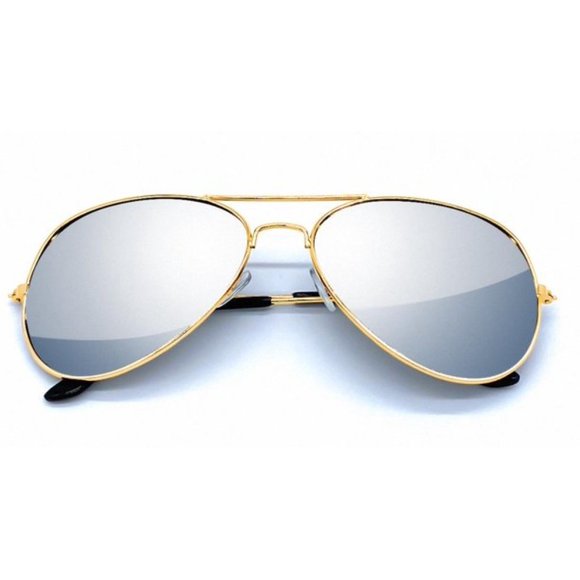 Aviator Sunglasses Rose-Gold Frame Silver mirror lens Unisex 70's 80's inspired - Picture 2 of 3